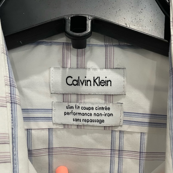 Calvin Klein slim fit purple/blue/white plaid LS dress shirt 16 1/2 32/33 - Picture 4 of 4